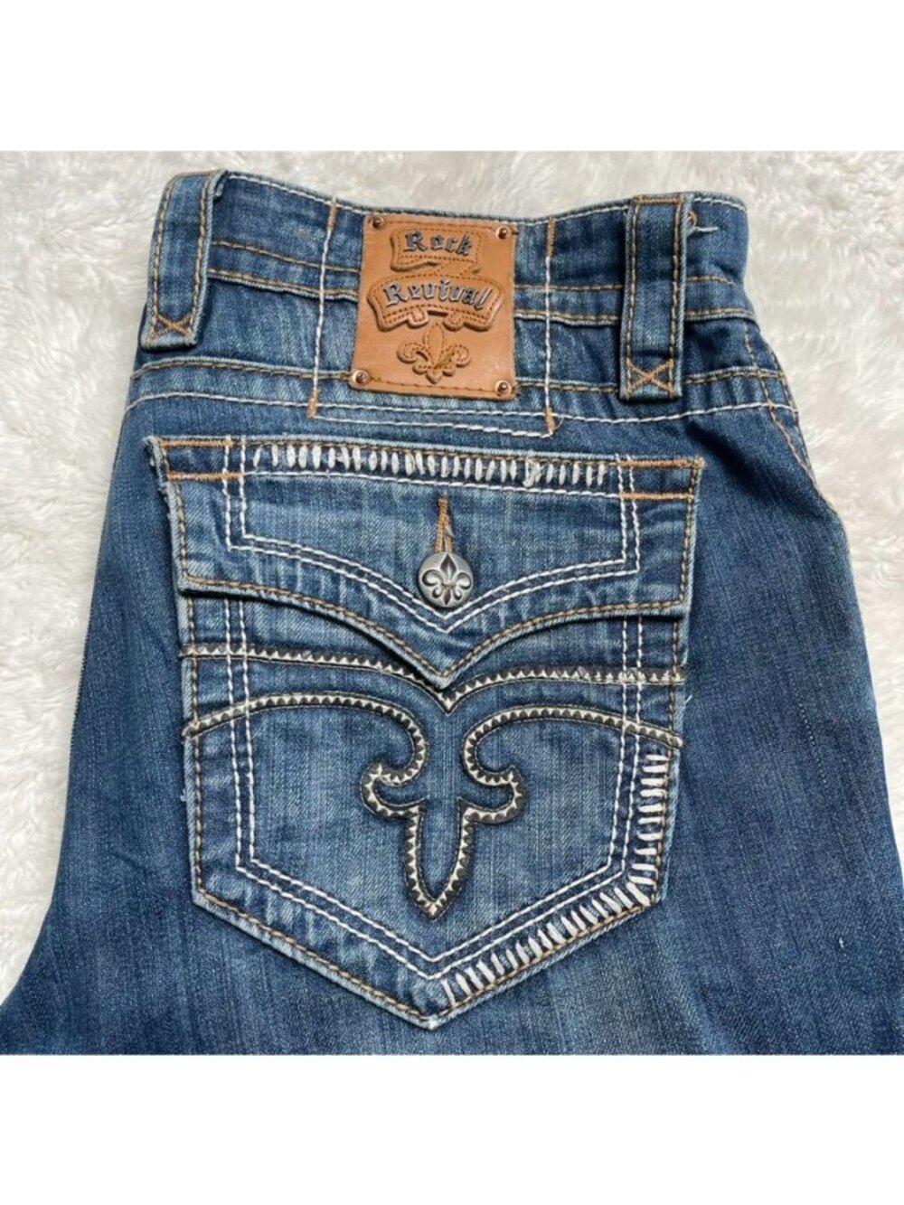 Rock Revival Anthony Straight Leg Jeans Men Size 34 Blue Denim Inseam 33.5